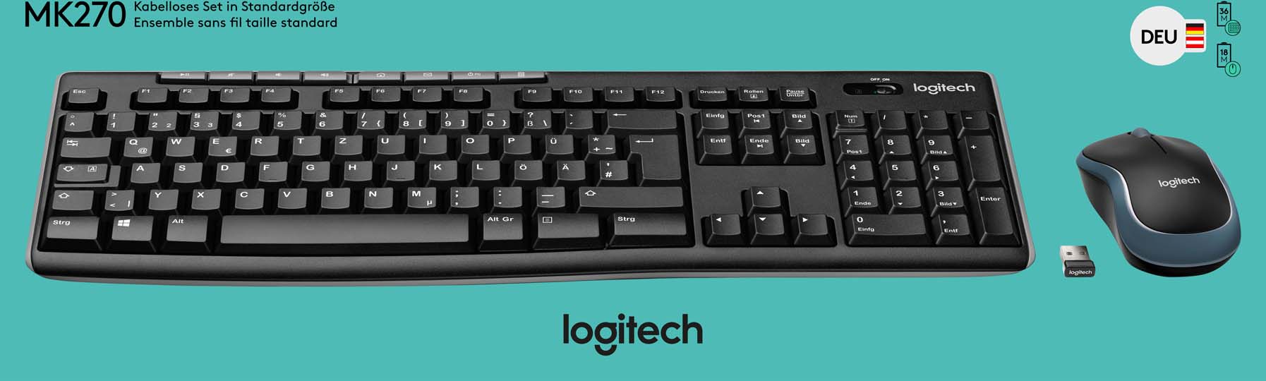 MediaCom-IT Tastatur/Maus Set USB,wireless,1000dpi MK270 sw