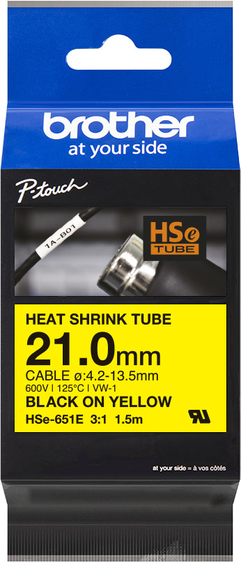 Brother Schrumpfschlauchkassette ge/sw, 21,0mm, 1,5m HSe-651E