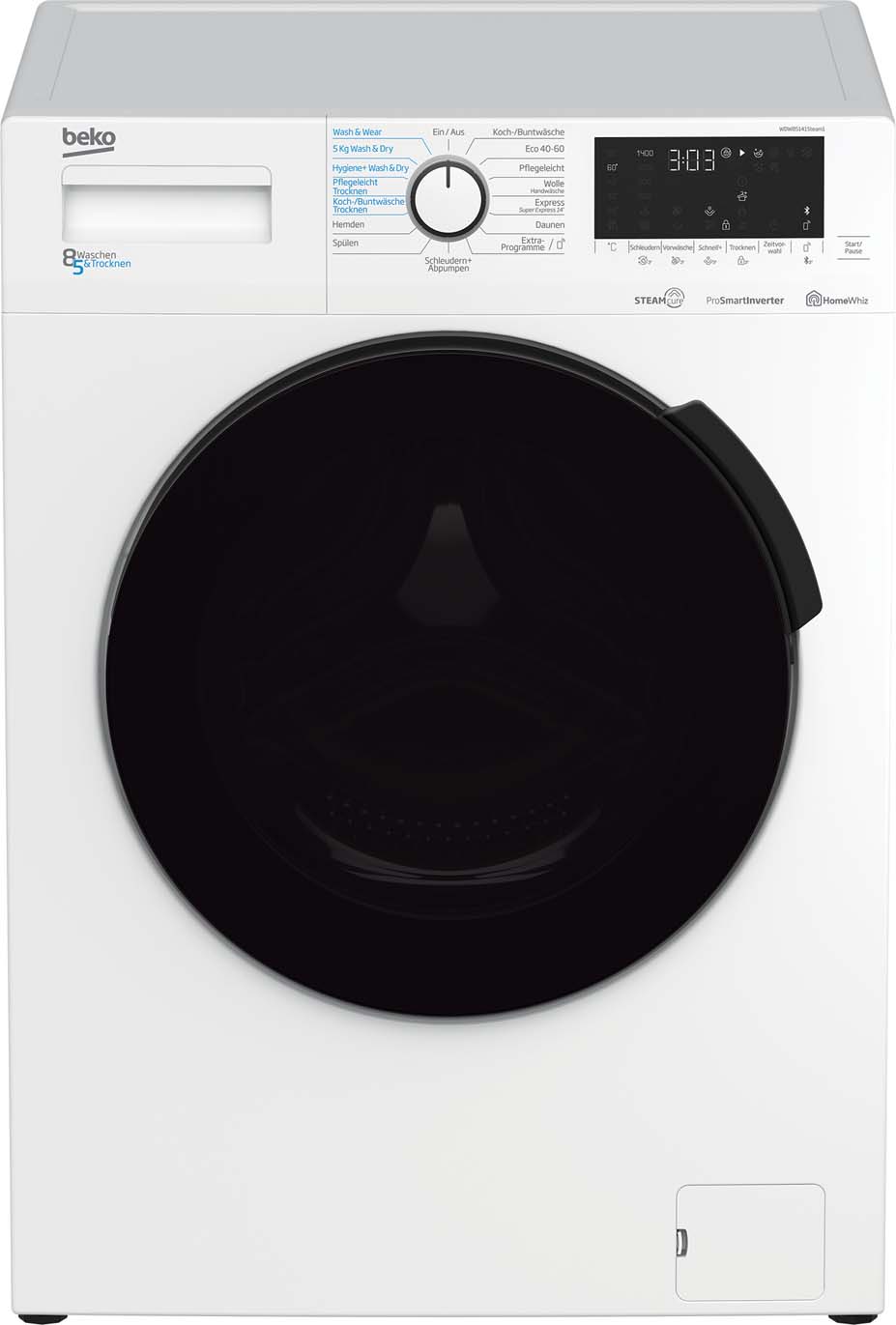 Beko MDA Waschtrockner m.XL-Tür BT,1400Upm,Dampff. WDW85141Steam1