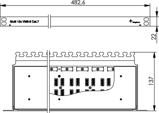 Telegärtner Kabelverbinder Multi 12x Cat.7, 19", RAL7035 12xVM8-8