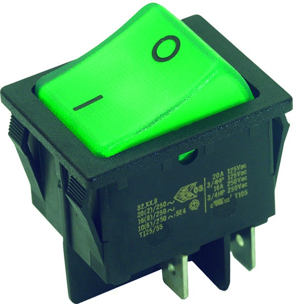 Bachmann EB-Wippenschalter sw/gn,16(8)A250V 2p. 924.097