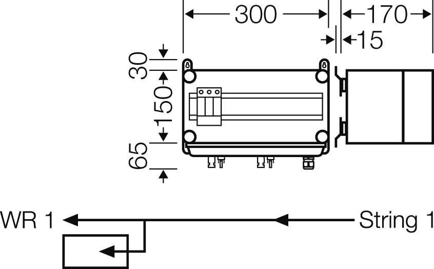 Hensel PV-GAK mit ÜSE 1xPV-String auf 1xWR Mi PV 1111