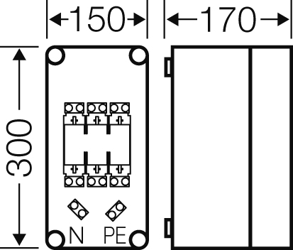 Hensel Sicherungsgehäuse NH00 3p. 125A+PE+N Mi 4150