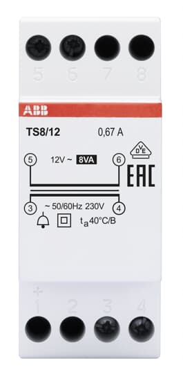 ABB Stotz S&J Klingeltransformator 8VA, 12VAC TS8/12
