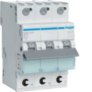 Hager Leitungsschutzschalter 3p. B-10A,6kA,3M QC MBS310