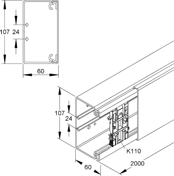 2 M Kleinhuis Kanal lgr 60x110 RAL7035 HKL60110.8