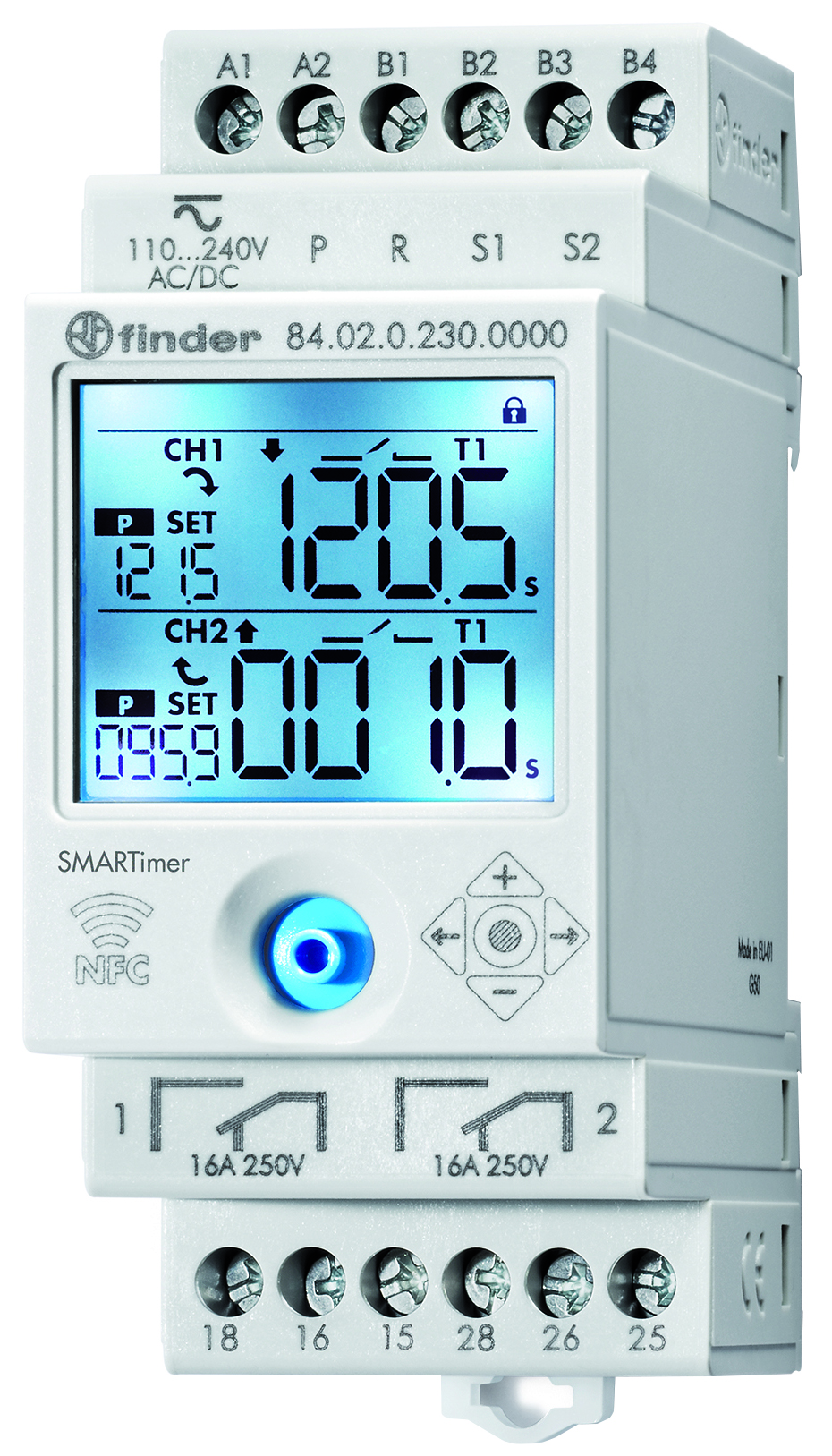 Finder Multifunktions-Zeitrelais 110-240V AC/DC, 16A 84.02.0.230.0000