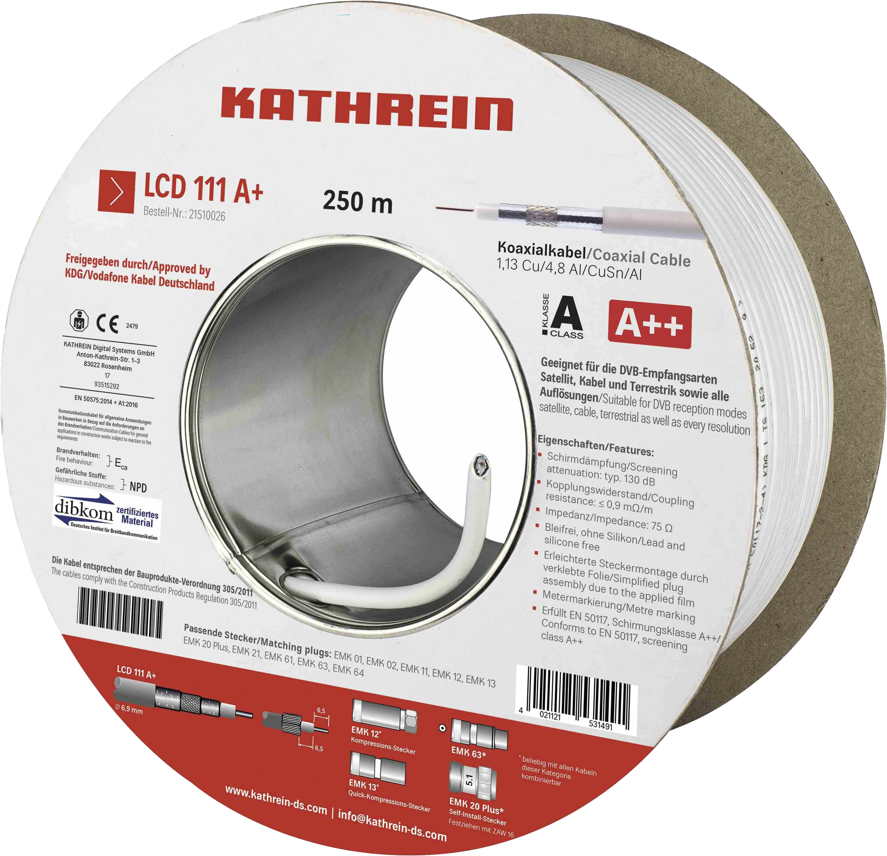 250 M Kathrein Koaxialkabel 130 dB, A+ LCD 111 A+/250m Eca