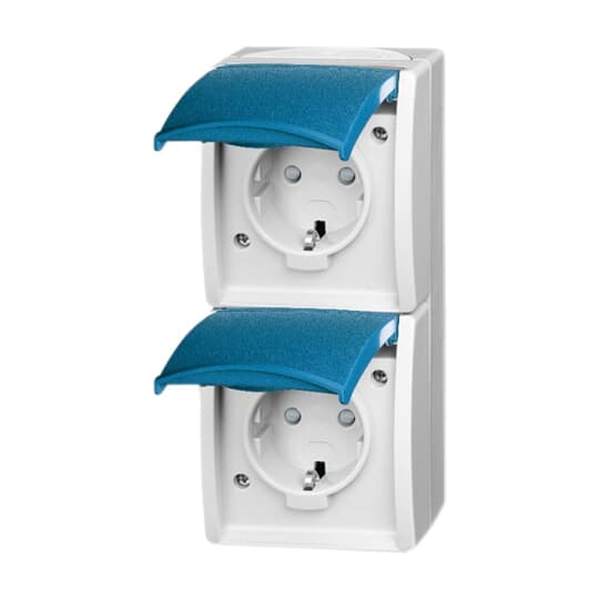 Busch-Jaeger Steckdose,senkrecht,2fach Klappdeckel,erh. Ber 20-02 EBW-53