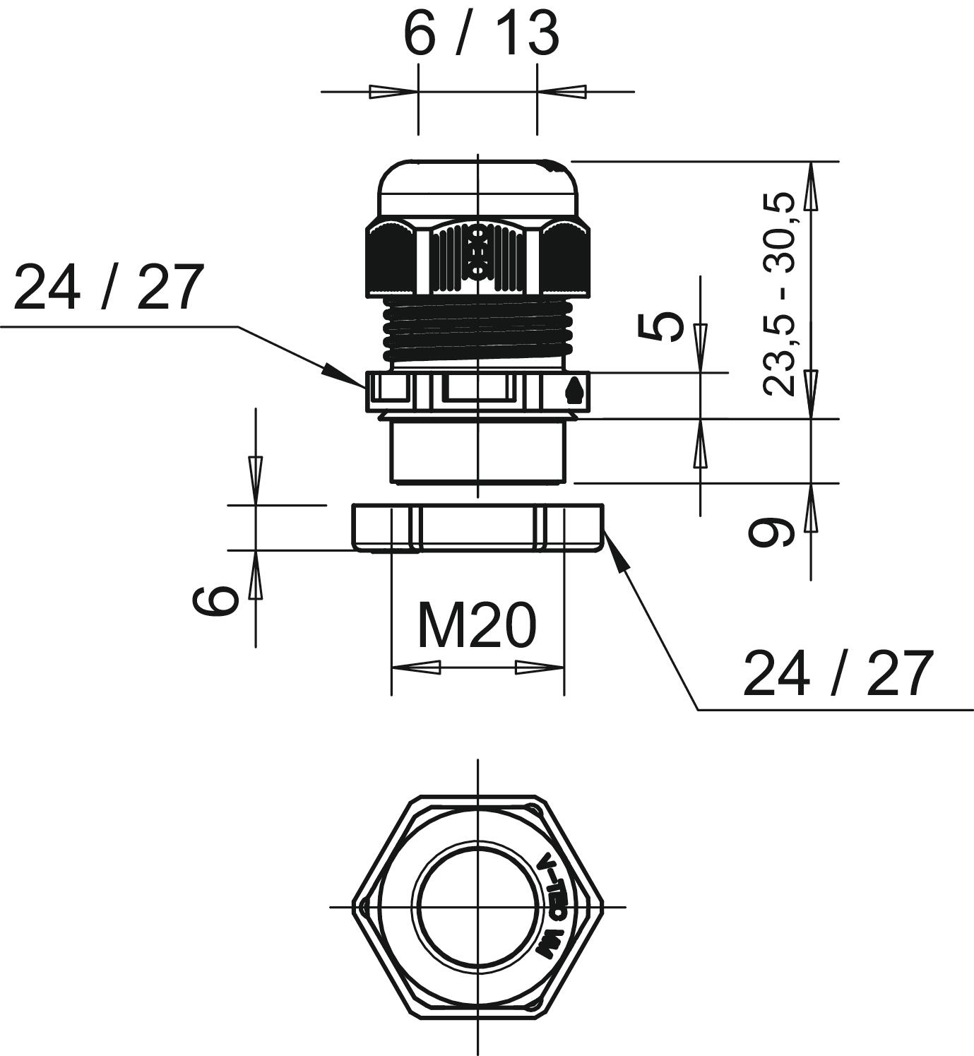 OBO Bettermann Vertr Verschraubung mit Gegenmutter V-TEC VM20+ LGR