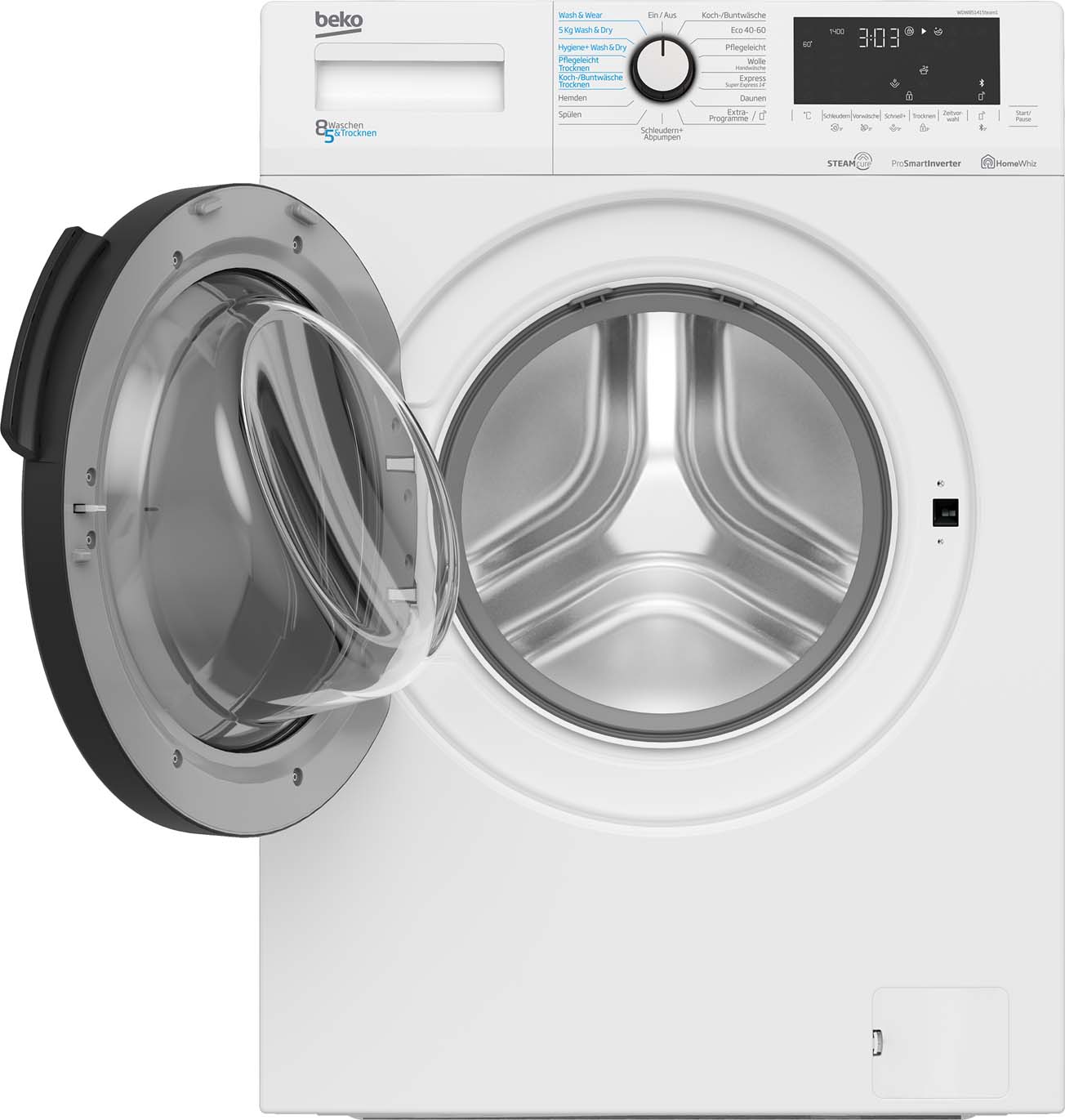 Beko MDA Waschtrockner m.XL-Tür BT,1400Upm,Dampff. WDW85141Steam1