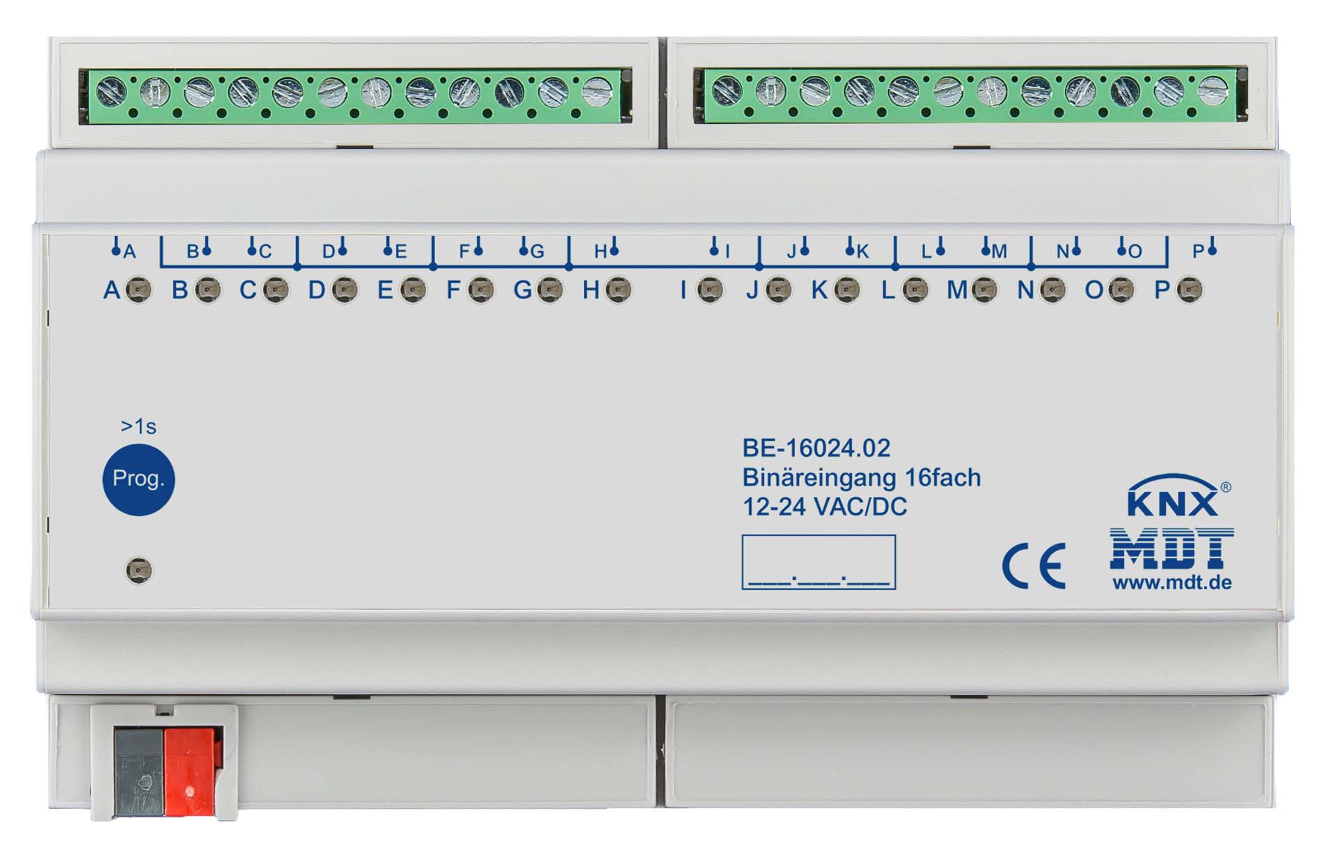 MDT technologies Binäreingang 16-fach 8TE REG, 24VAC/DC BE-16024.02