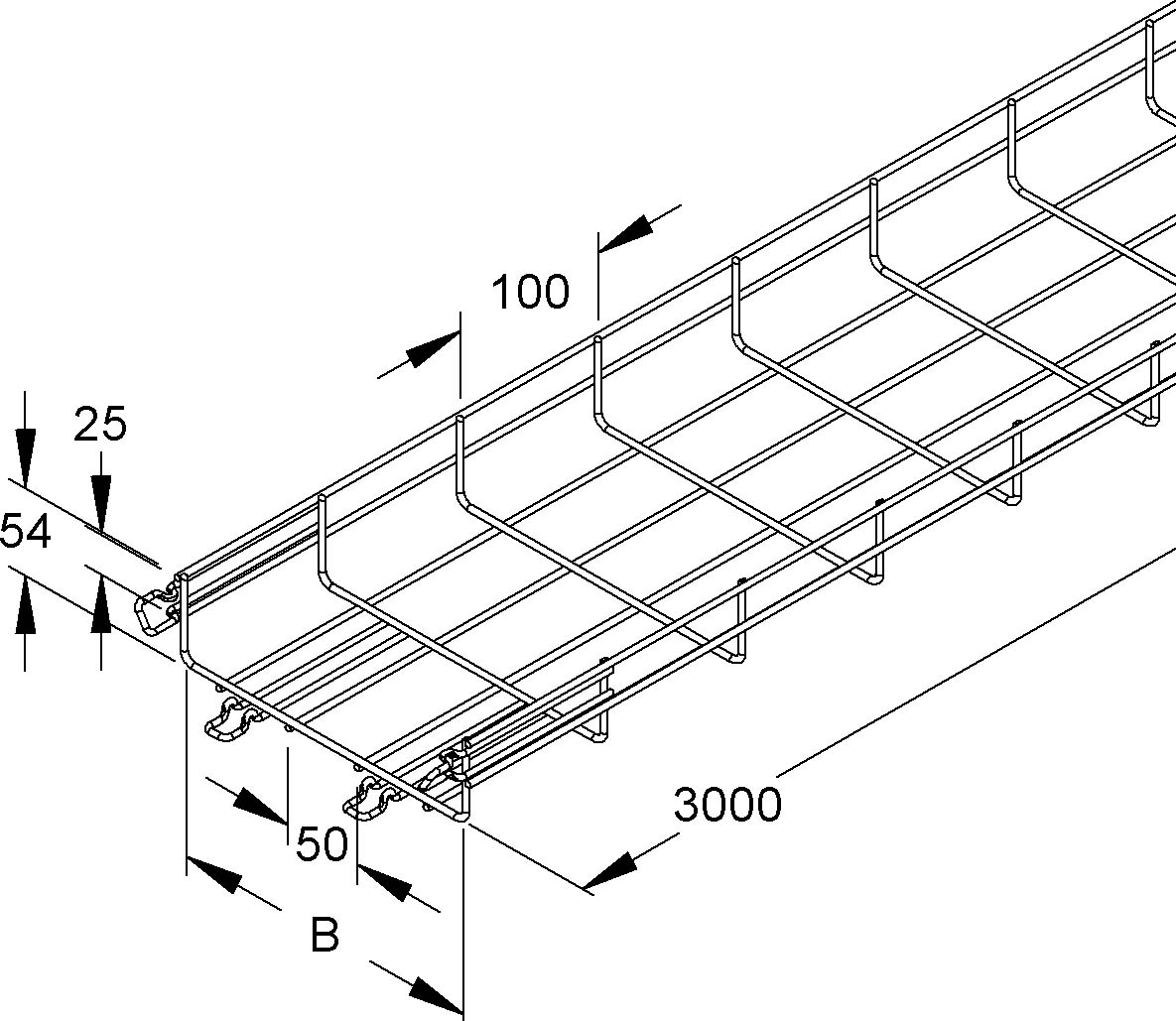 3 M Niedax Gitterrinne 54x100x3000mm, CITO MTC 54.100 V