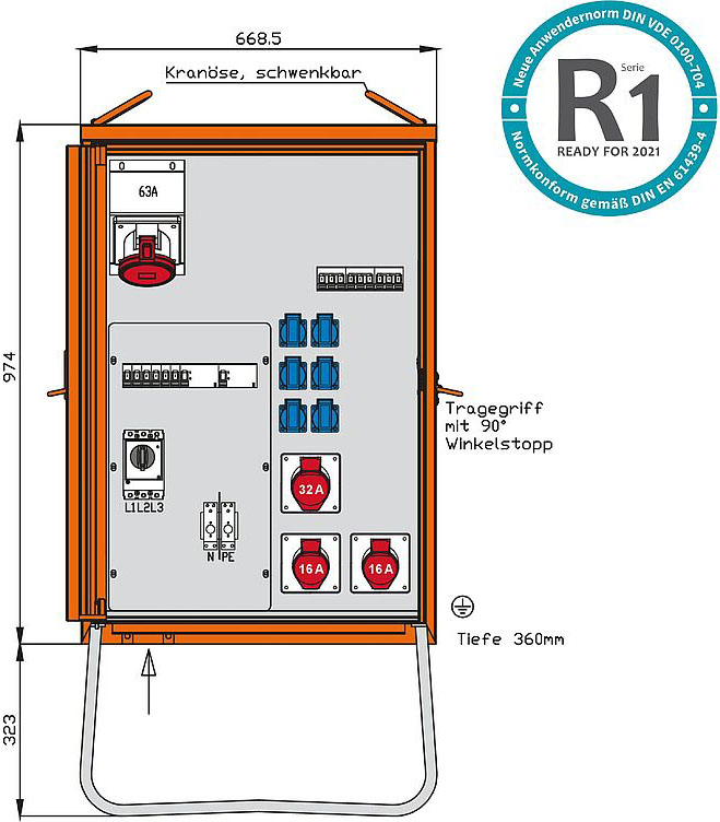 Walther Werke Verteilerschrank 44kVA,2RCDs TypB,9LS WV0369R1