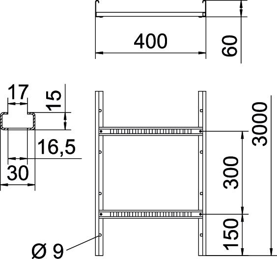 3 M OBO Bettermann Vertr Kabelleiter gelocht VS Sp.60x400x3000 LG 640 VS 3 FS