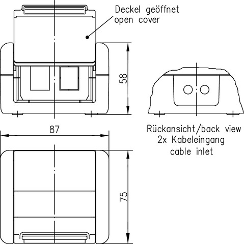 Telegärtner AP-Gehäu. IP44,75x86x58,gr für 2xAMJ-Modul 100021370