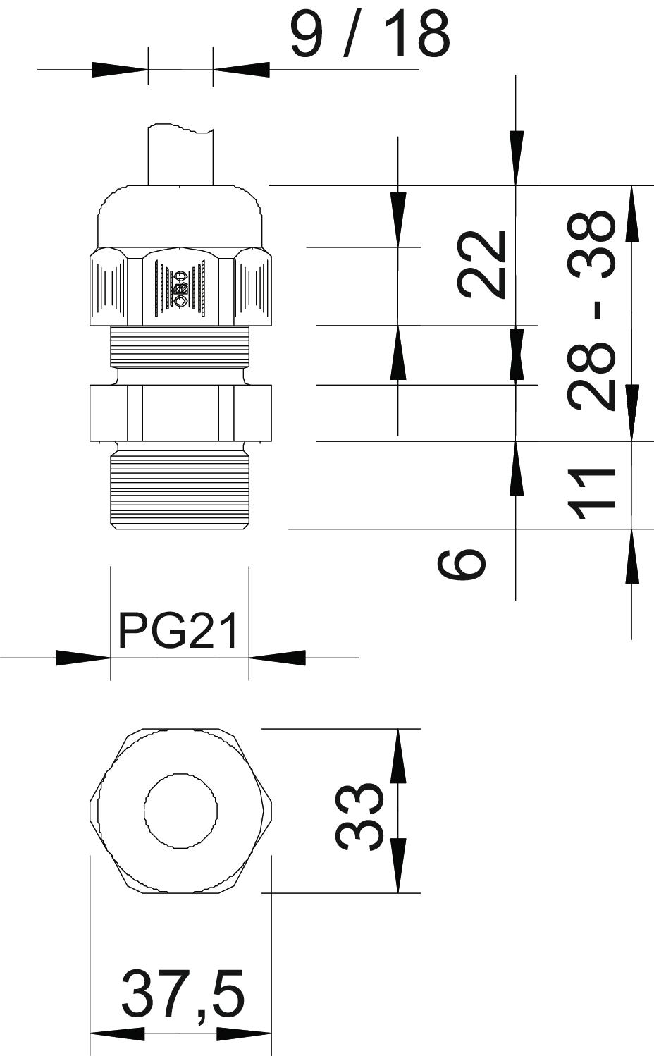 OBO Bettermann Vertr Verschraubung V-TEC PG21 LGR