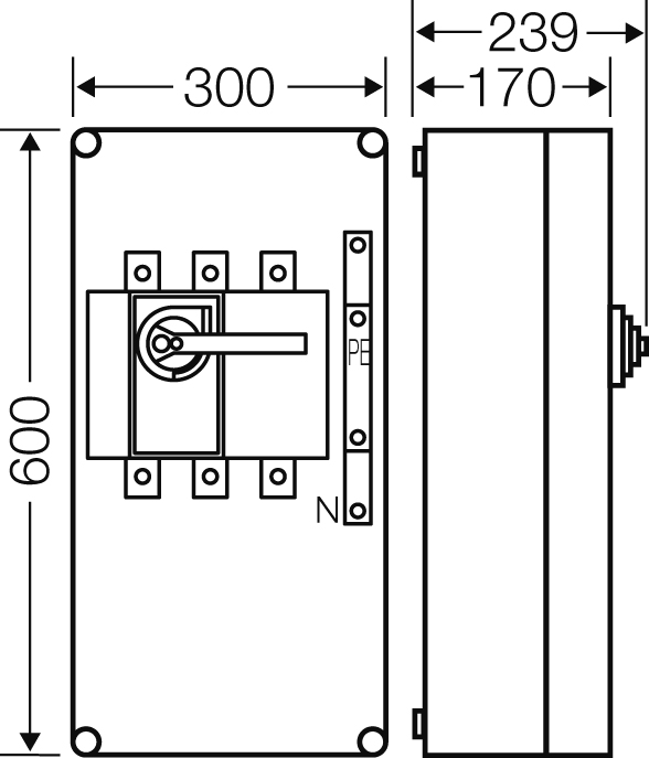 Hensel Lastschaltergehäuse 400A,3pol.+PE+N Mi 7445