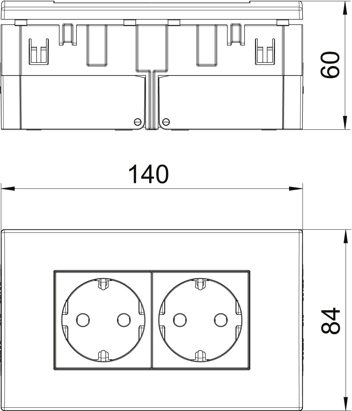 OBO Bettermann Vertr Steckdoseneinheit 2fach 84x140x59mm rt SDE-RW D0RT2