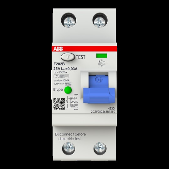 ABB Stotz S&J FI-Schutzschalter TypB 2P 25A,30mA,3kA,2TE F202B-25/0,03-2TE