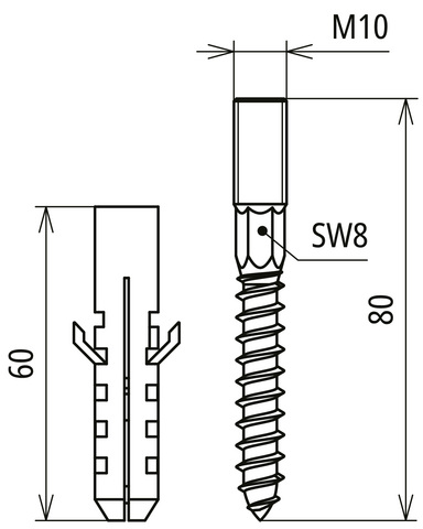 DEHN Befestigungsset 2 Schrauben+Dübel BS M10 PAS