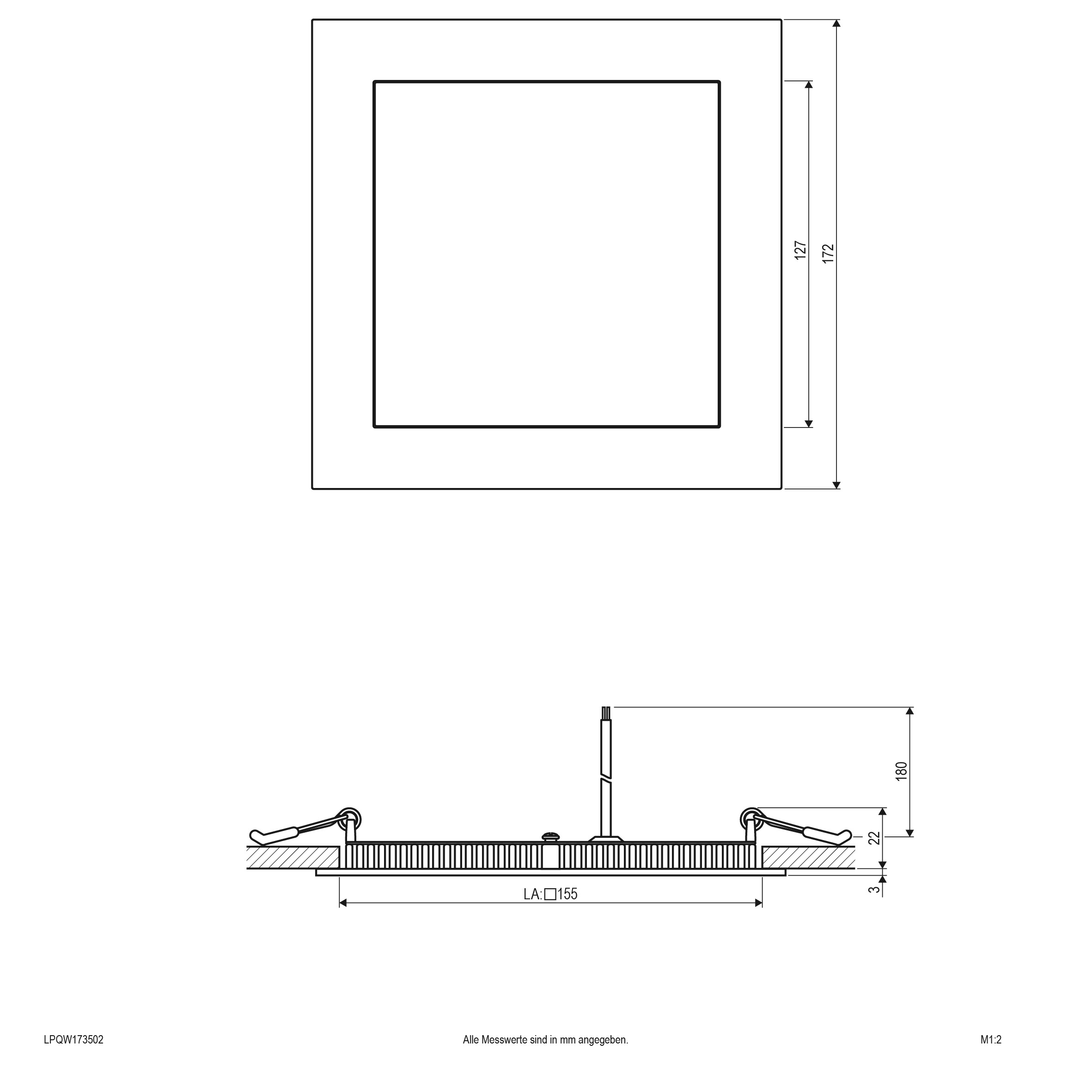 EVN Lichttechnik LED Einbau Panel ws 15W 3000K 172x172mm LP QW 173502