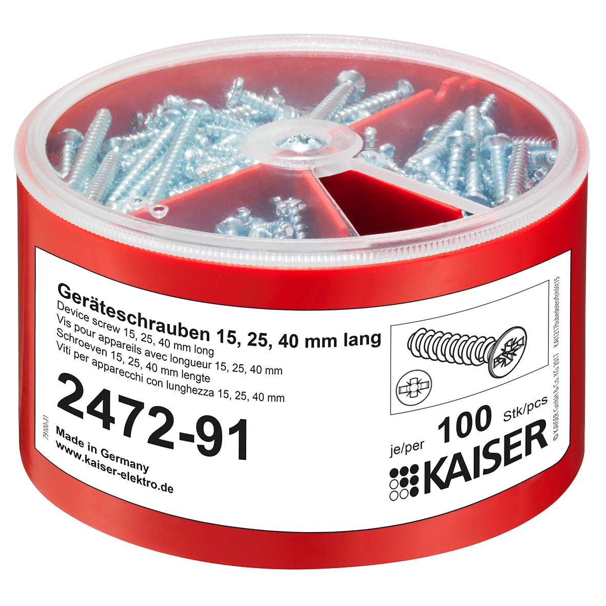Kaiser Geräteschrauben-Box je 100 3,2x15/25/40 2472-91