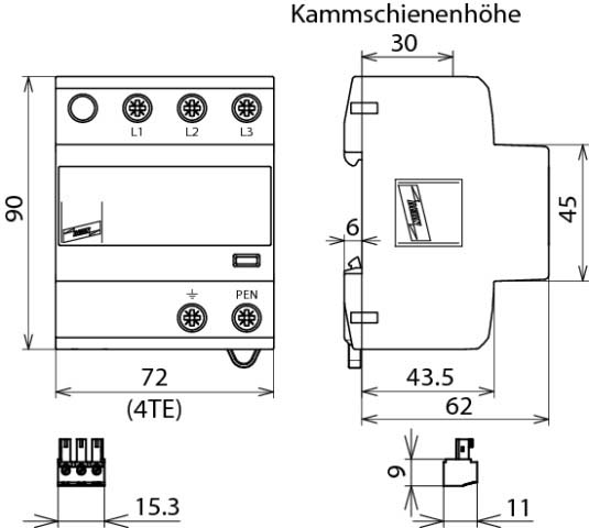 DEHN Kombi-Ableiter für 3-p.TN-C-Systeme DSH TNC 255 FM