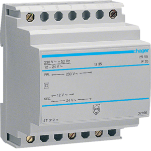 Hager Sicherheitstrafo 12V/2,08Ao.24V/1,04A ST312