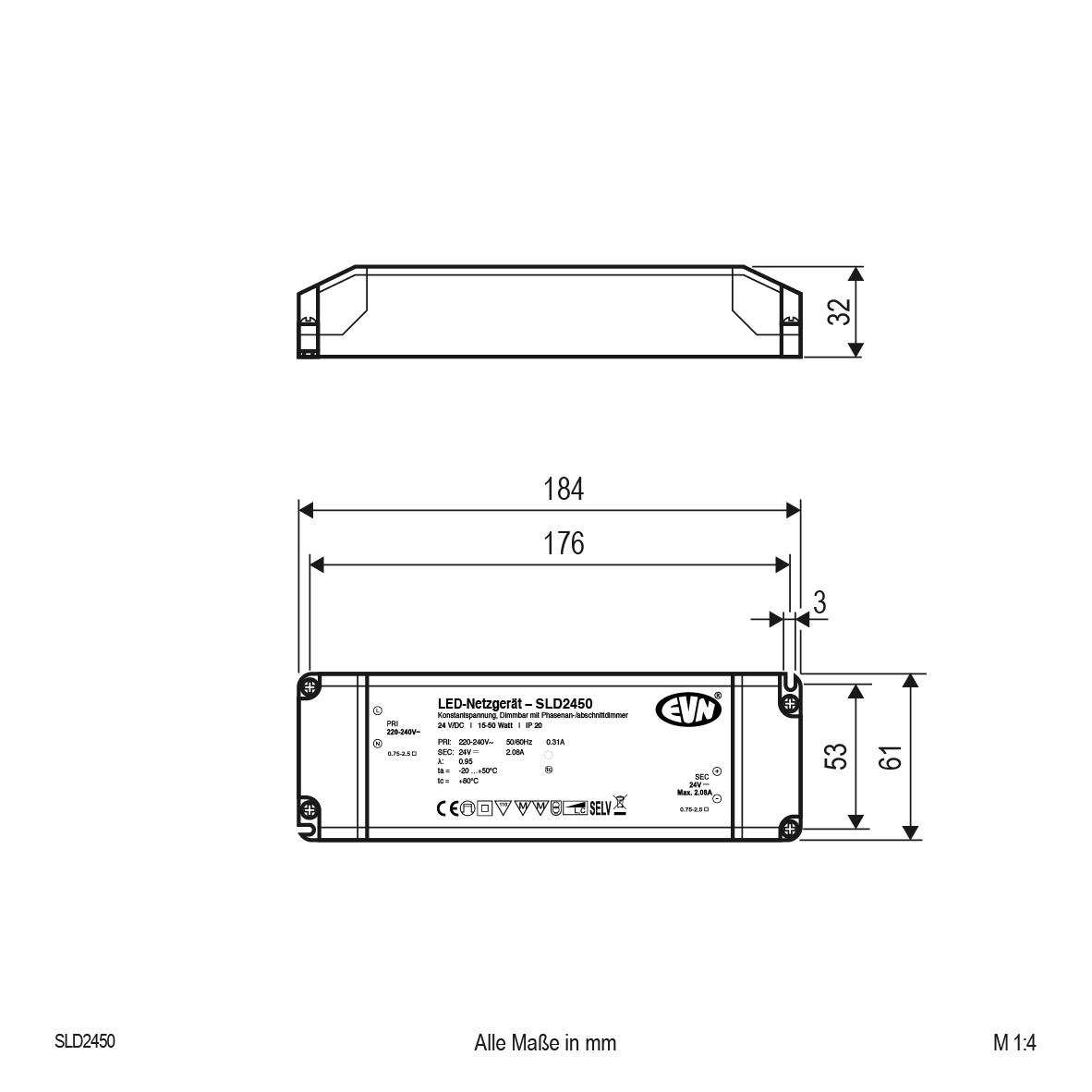 EVN Lichttechnik LED-Netzgerät 24V/DC 15-50W IP20 SLD2450