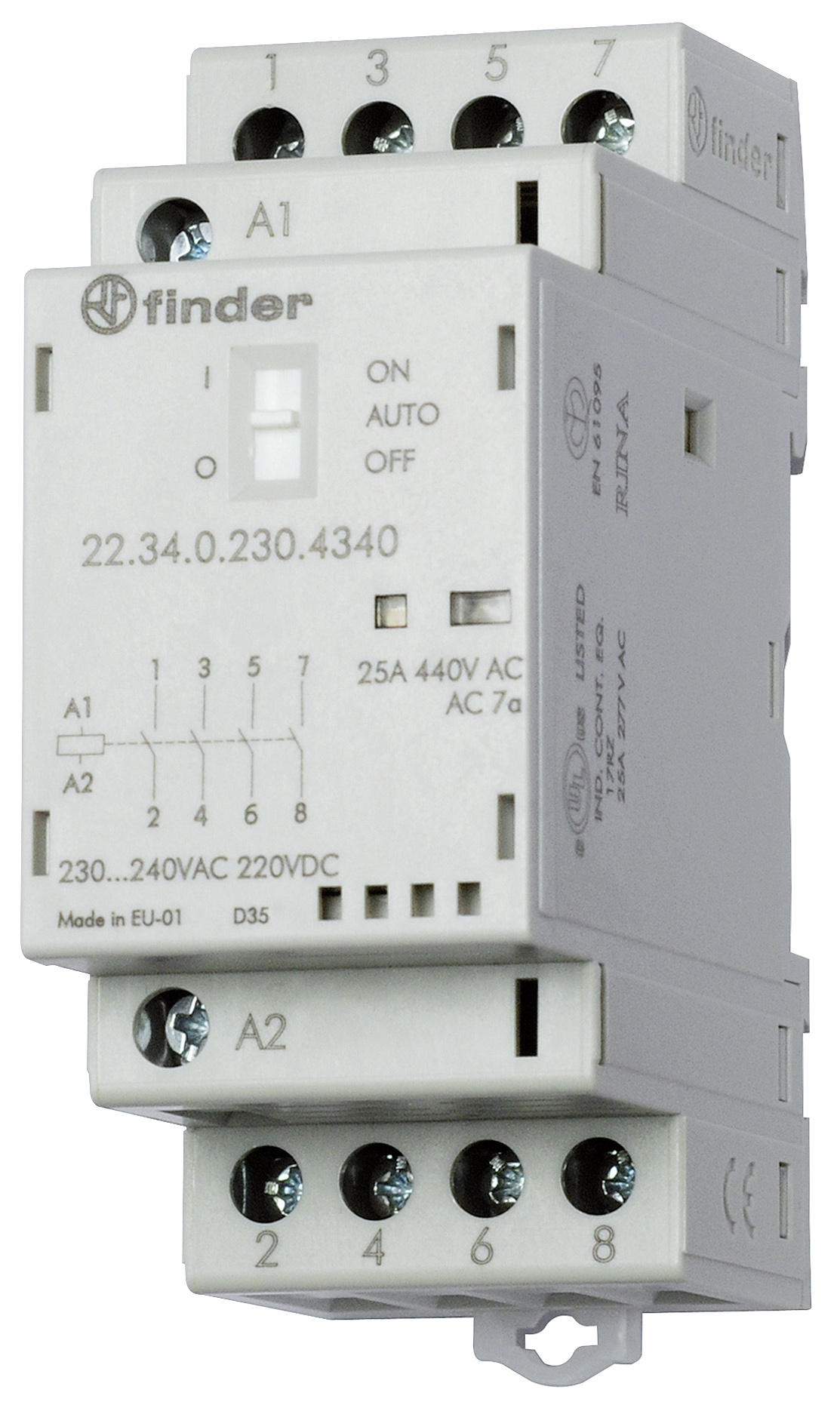 Finder Installationsschütz 24VAC/DC,4S,LED 22.34.0.024.4340