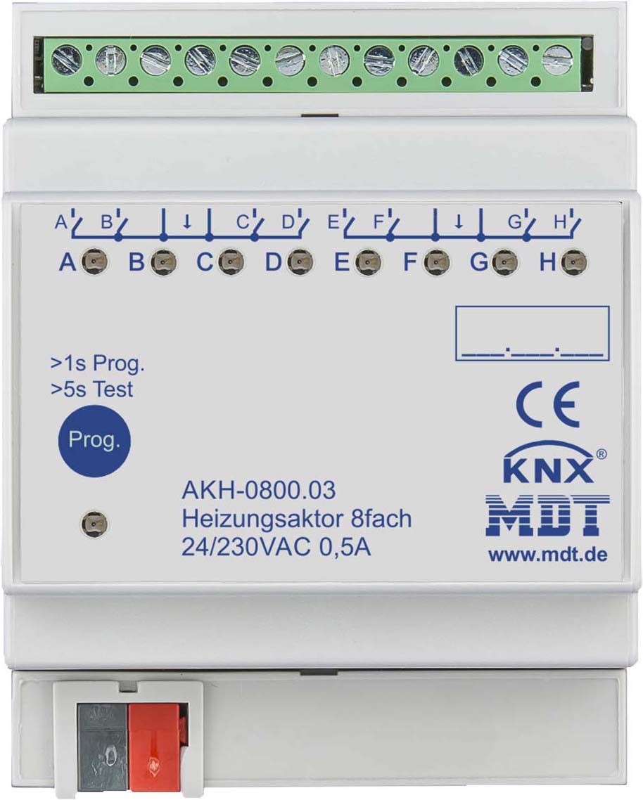 MDT technologies Heizungsaktor 8-fach 4TE REG, 24-230VAC AKH-0800.03