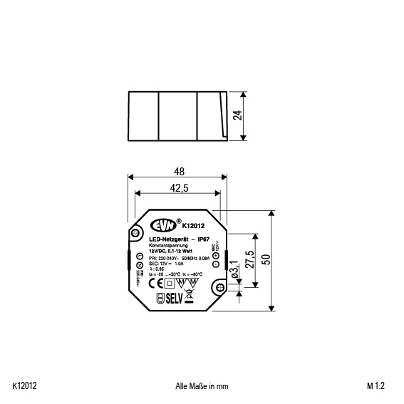EVN Lichttechnik LED-Netzgerät 12VDC 1-12W K12 012
