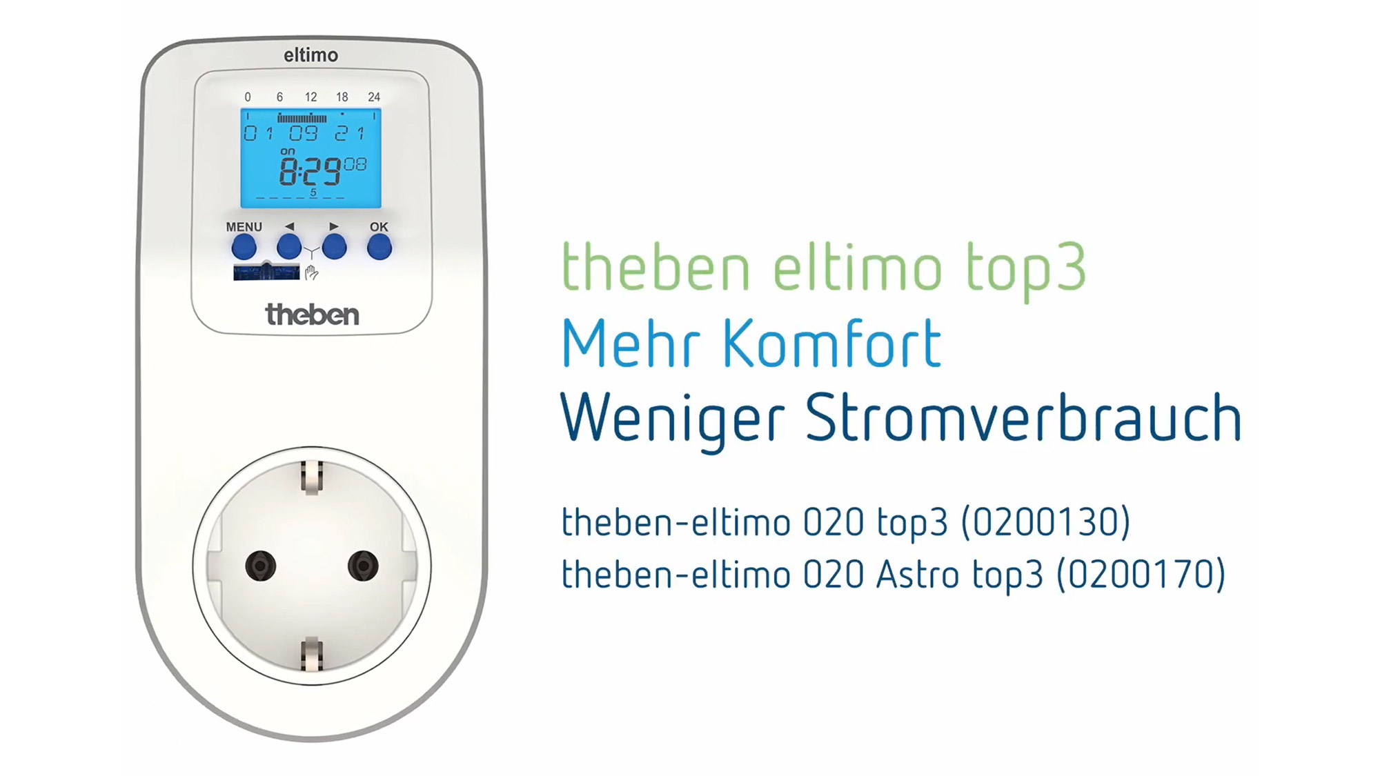 theben-eltimo 020 Astro top3 Digitale Steckdosen-Zeitschaltuhr, Wochenprogramm, minutengenau 0200170