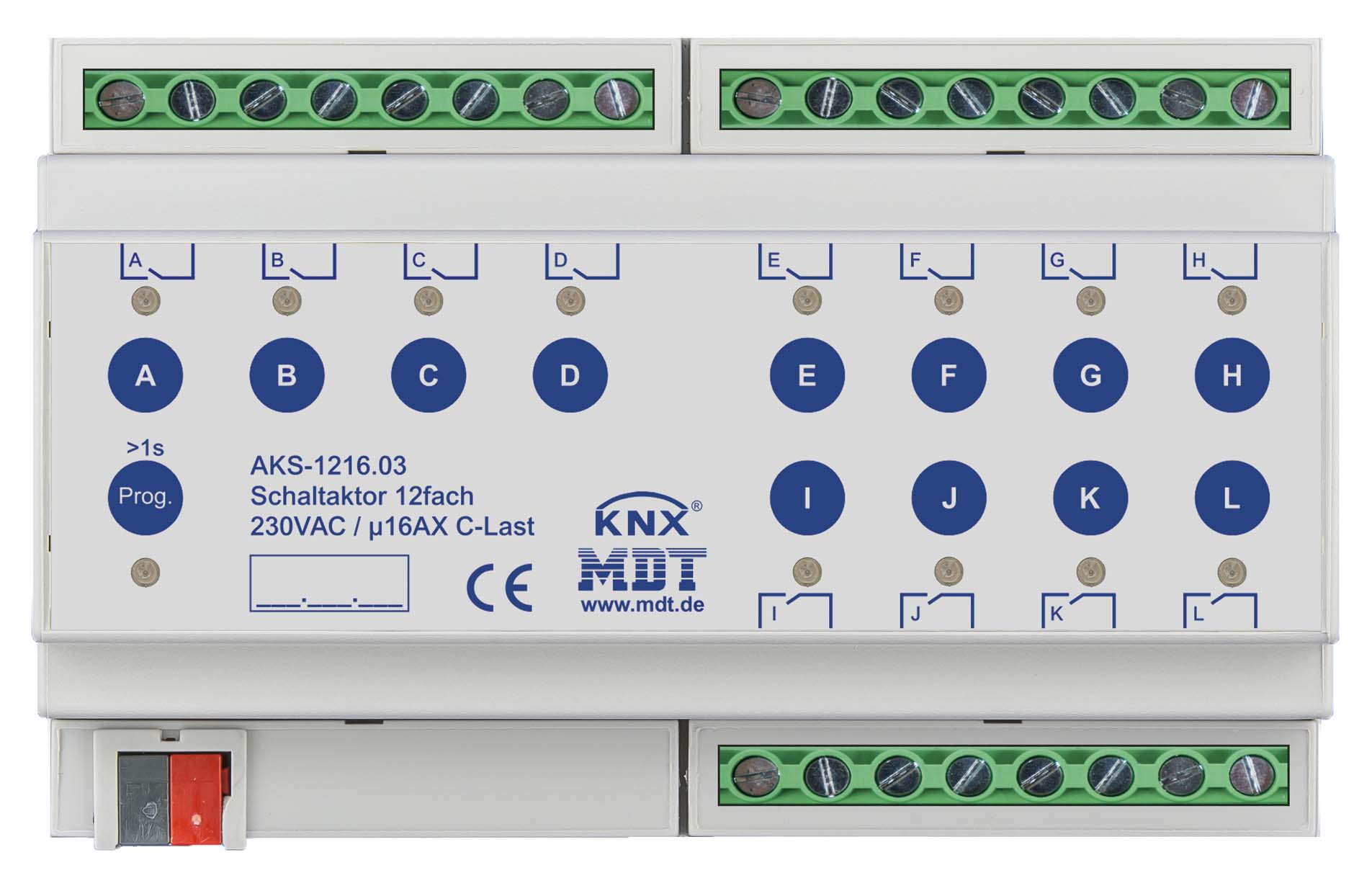 MDT technologies Schaltaktor 12-fach 8TE REG, 16A, 230VAC AKS-1216.03
