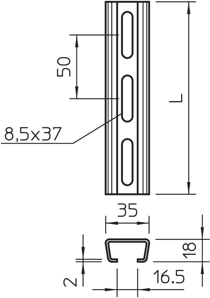 2 M OBO Bettermann Vertr Profilschiene Langl.35x18 mm AMS3518P2000FS