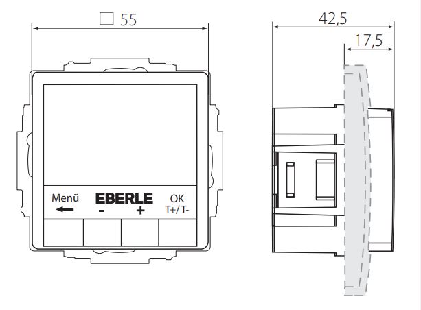 Eberle Controls UP-Thermostat Hinterleuchtung weiß UTE4100R-RAL9010-G55