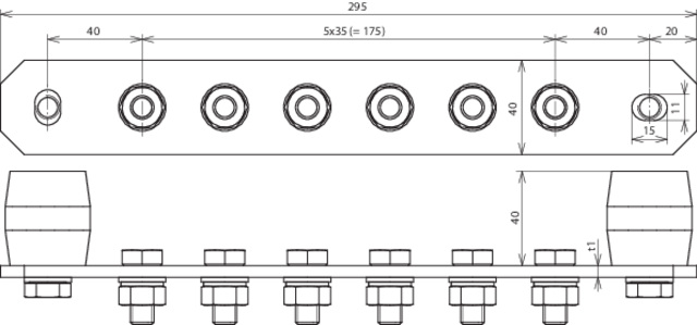 DEHN Potentialausgleichschiene o. Abdeckung CU PAS I 6AP M10 CU