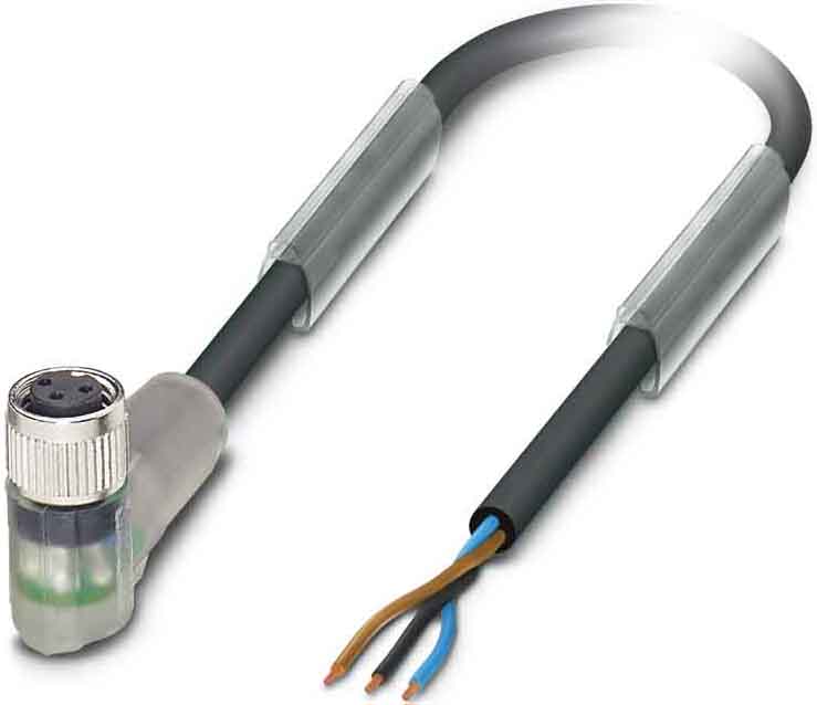 Phoenix Contact Sensor-Kabel, Buchse M8 gewinkelte,3p.,5m SAC3P5,0-PUR/M8FR-2L