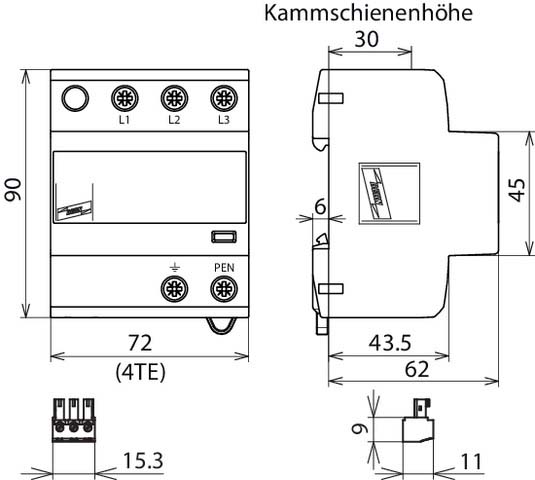 DEHN Anwendungsoptim.Kombi-Abl. Typ 1+2 TN-C-Systeme DSH B TNC 255 FM