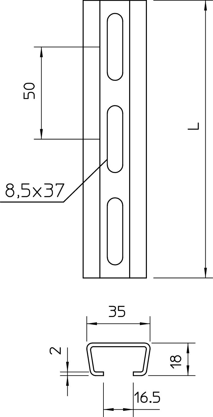 2 M OBO Bettermann Vertr Profilschiene Langl.37x8,5mm AMS3518P2000FT