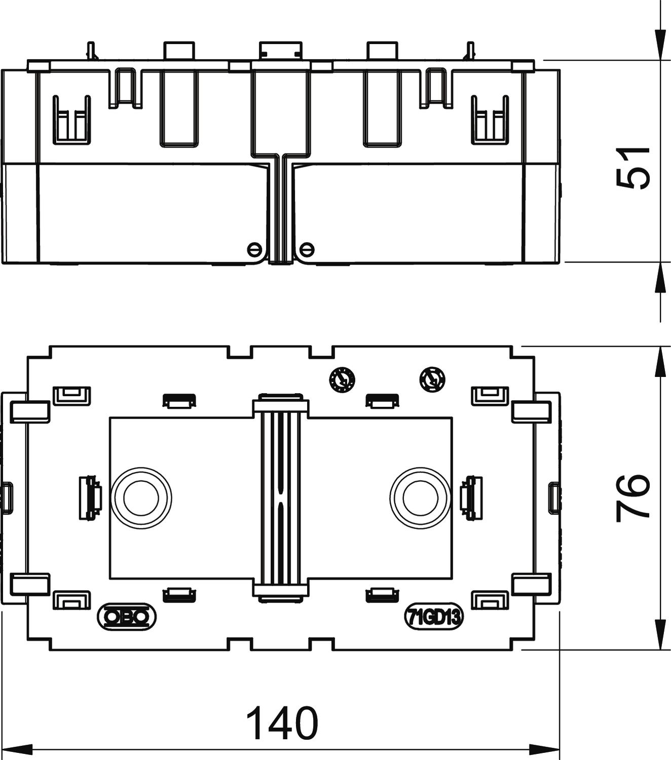 OBO Bettermann Vertr Geräteeinbaudose 2fach 140x76x51mm gr 71GD13