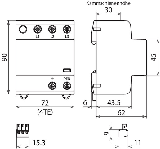 DEHN Kombi-Ableiter für 3-p.TN-C-Systeme DSH TNC 255 FM