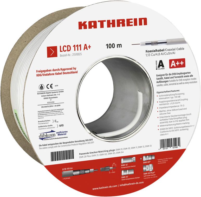 100 M Kathrein Koaxialkabel 130 dB, A+ LCD 111 A+/100m Eca