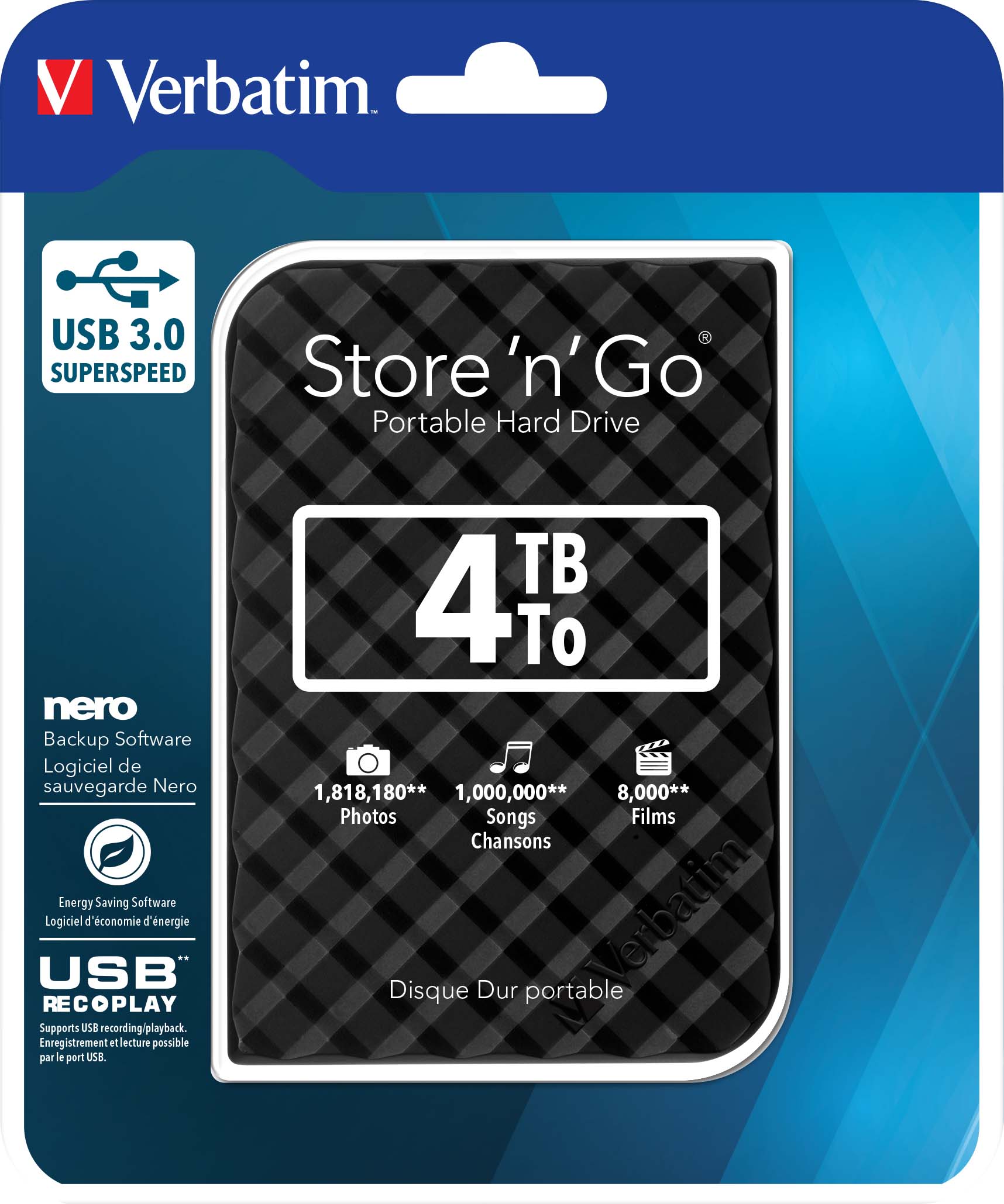 MediaCom-IT Festplatte 4TB USB3.0 Extern,6,35cm(2,5Z) VERBATIM 53223