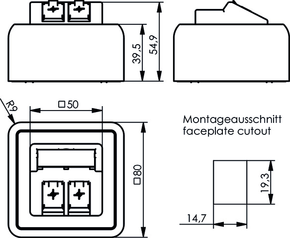 Telegärtner Modul-Aufnahme AP 80x80 2fach aws leer 100021382