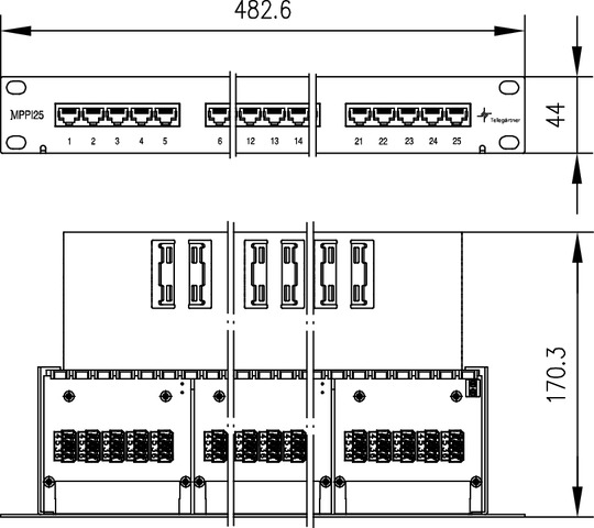 Telegärtner 19Z.Patch Panel 1HE MPPI25-H Cat3,gr 100007025