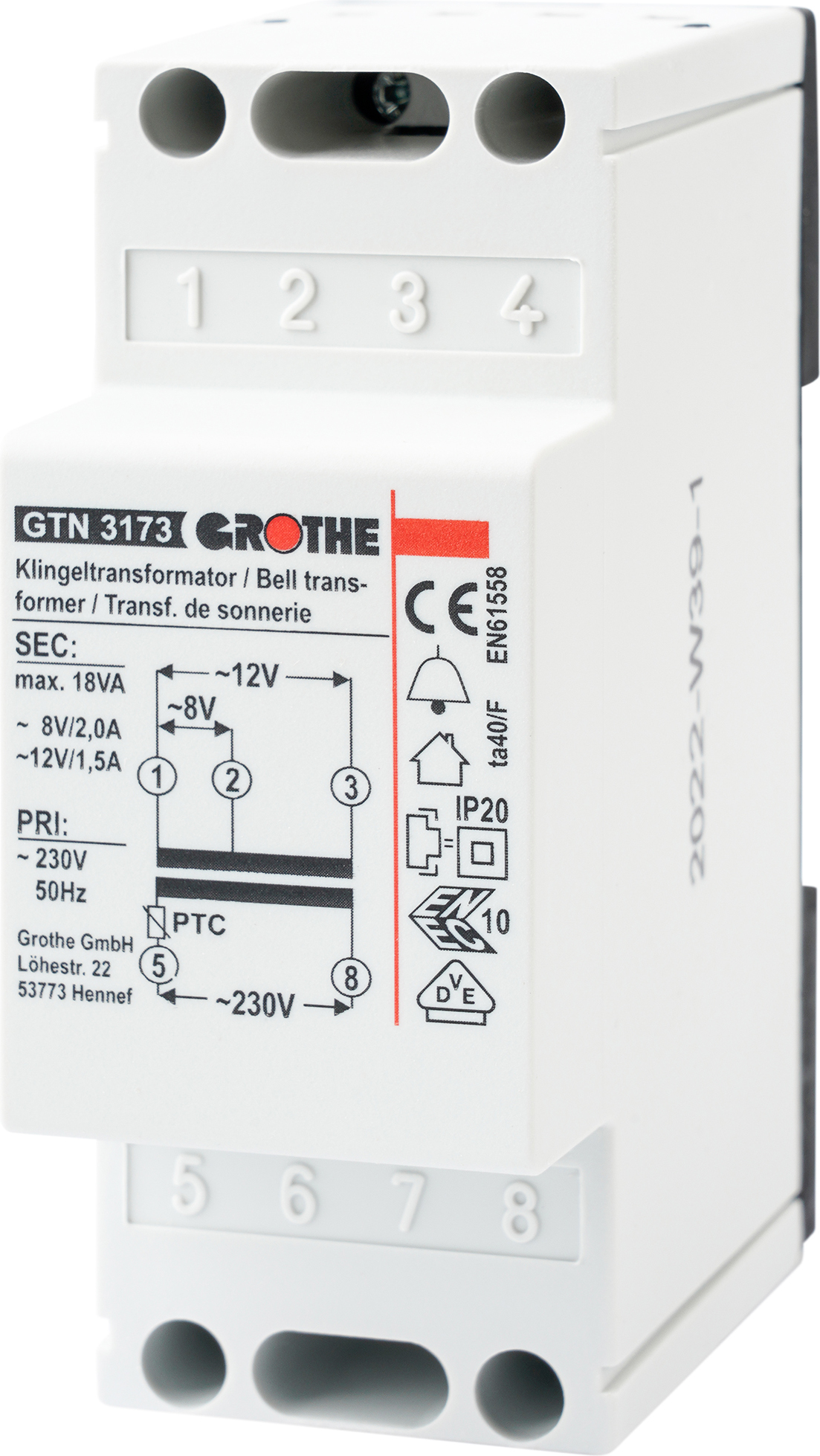 Grothe Transformator 4/8/12VAC, 2/2/1,5A GTN 3173