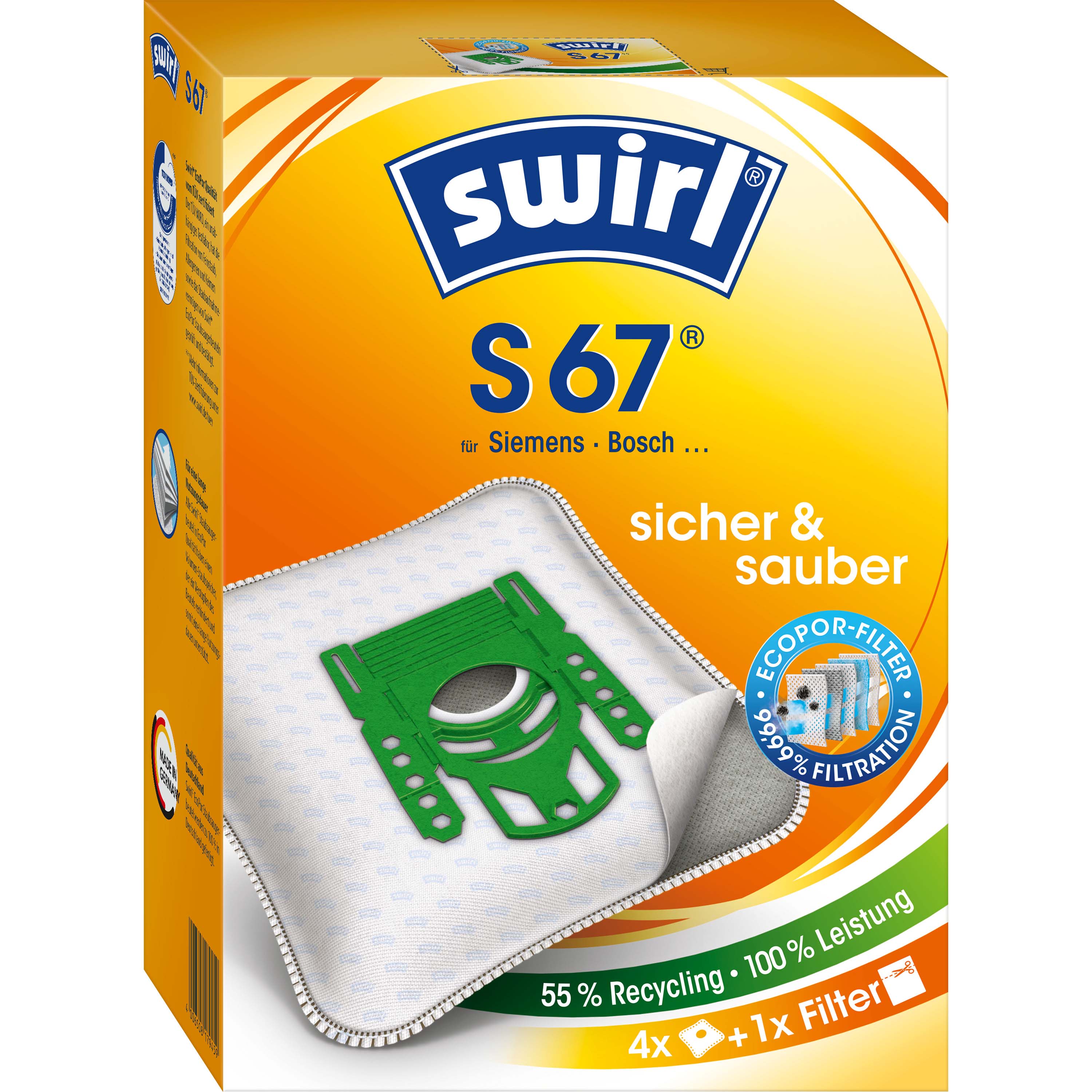 Melitta SDA Staubbeutel für Siemens/Boch S 67 EcoPor VE4