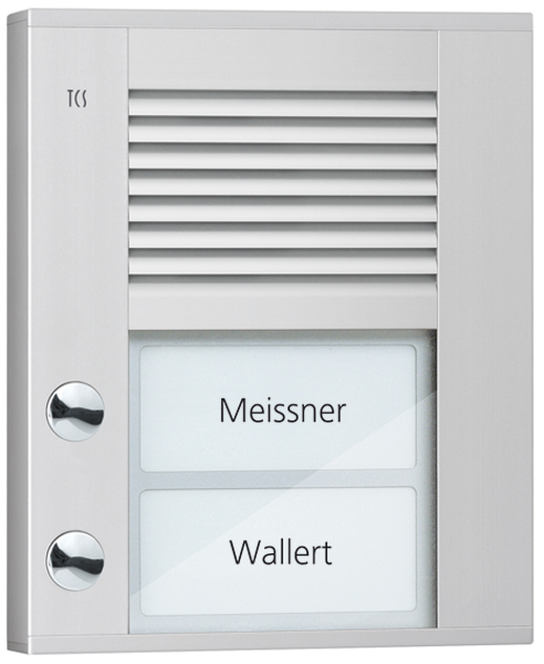 TCS Tür Control Audioaußenstation1-reihig 2 Tasten AP silber PDS02-EN/04